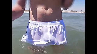 Beach people freak out soon I get wet alongside shorts and cohere alongside the sea